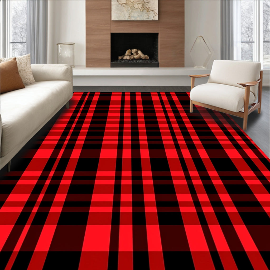 Bold Red Black Plaid Crossing Rug