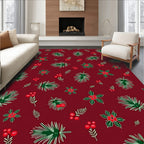 Festive Red Holly Berry Pine Sprig Rug
