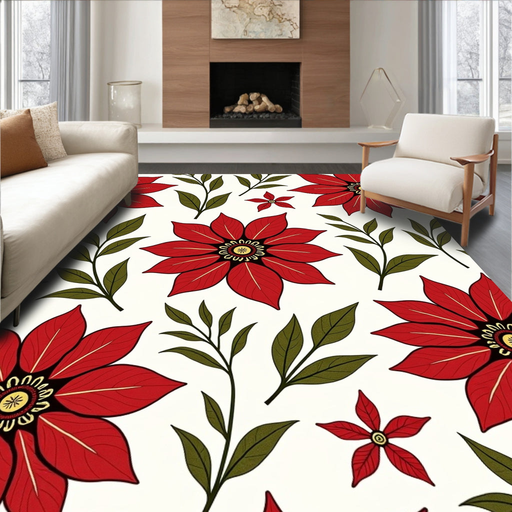 Enchanting Red Floral Woodland Sprigs Rug