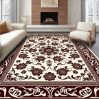 Ornate Ivory Rose Flower Arrangement Rug