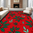 Vibrant Green Leaf Cluster Red Field Rug