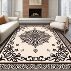 Dark Brown Centralized Floral Scrollwork Rug