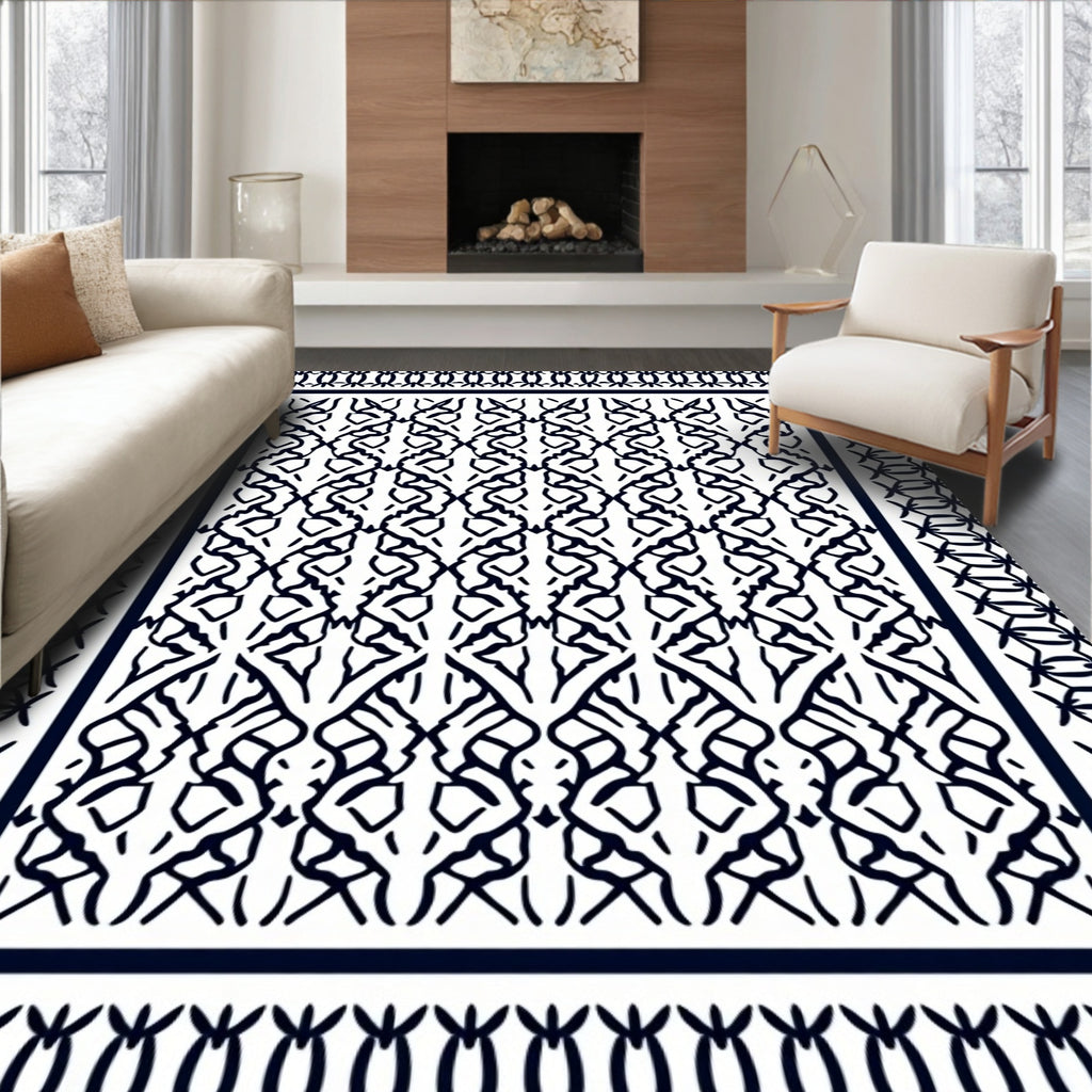 Dark Blue Traditional Scrollwork Border Rug