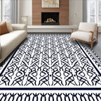 Dark Blue Traditional Scrollwork Border Rug