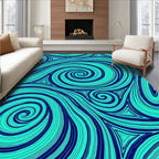 Deep Blue Swirling Aqua Curves Rug