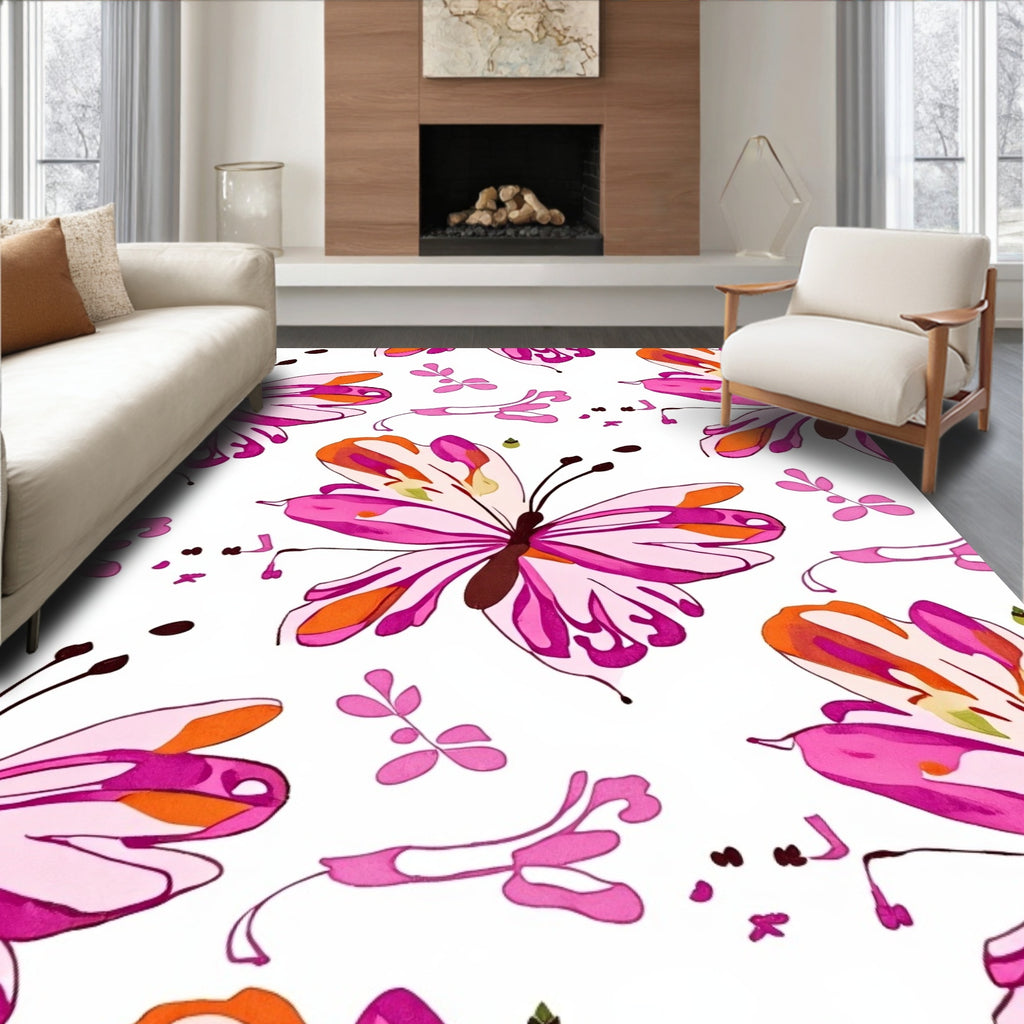 Whimsical Pink Butterfly Garden Rug