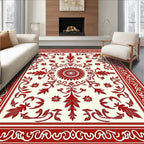 Ornate Red Leaf Garland Art Rug