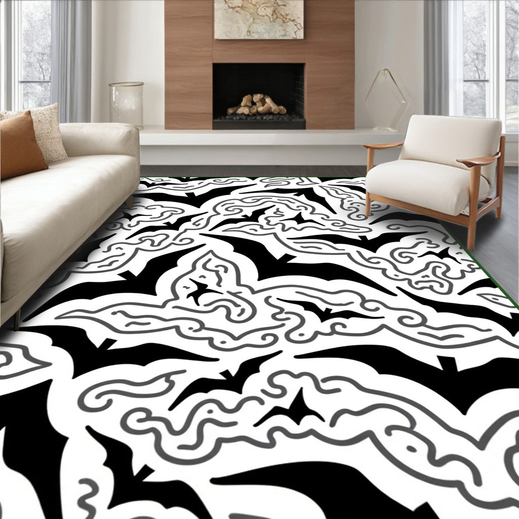 Ethereal Bats Swirling Black Clouds Rug