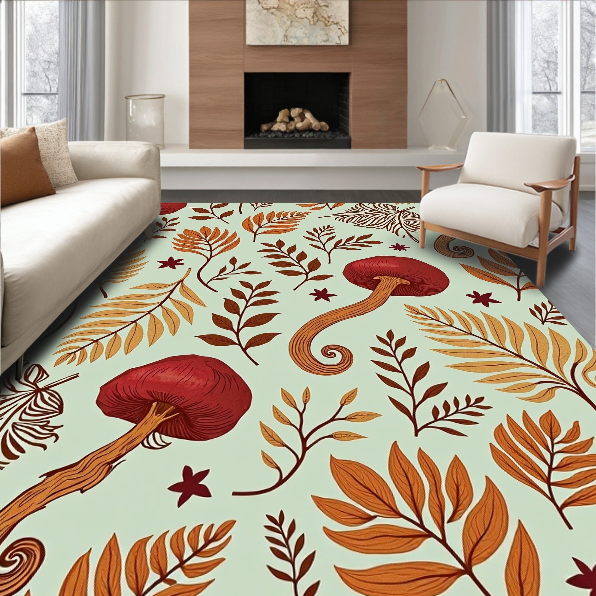 Autumnal Forest Mushroom Foliage Rug