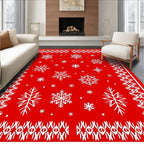 Crimson White Snowflake Winter Border Rug