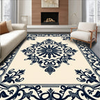 Ornate Navy Floral Square Medallion Rug