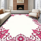Magnificent Fuchsia Floral Scrollwork Border Rug