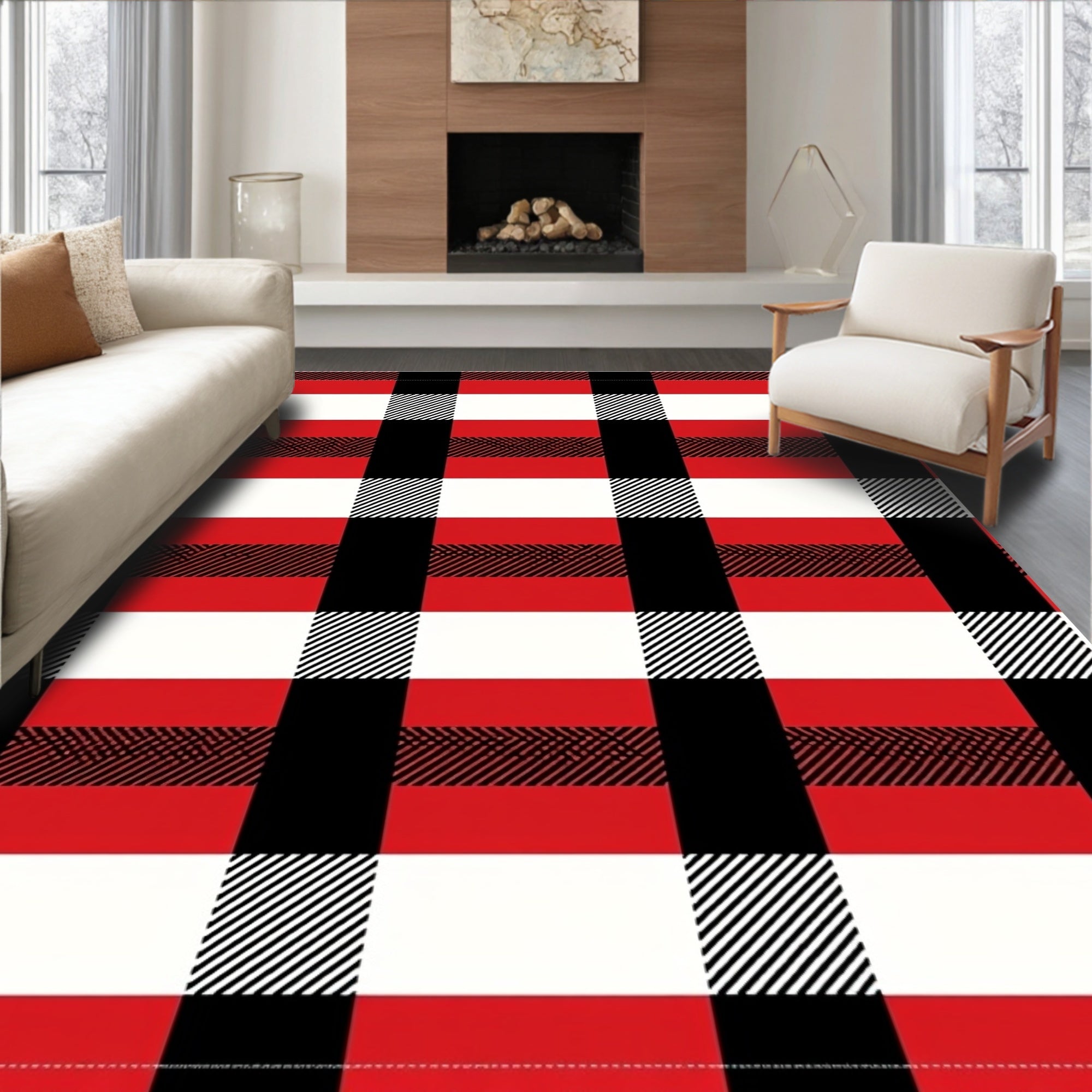 Bold Red Black White Buffalo Check Rug
