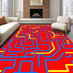 Red Blue Yellow Maze Lines Rug