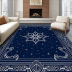 Deep Blue Celestial Star Floral Rug