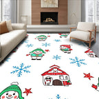 Cute Snowman And Snowflake Holiday Scene Rug