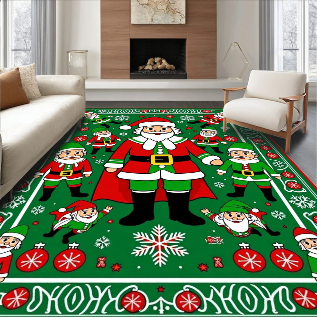 Festive Santa Claus Christmas Scene Rug