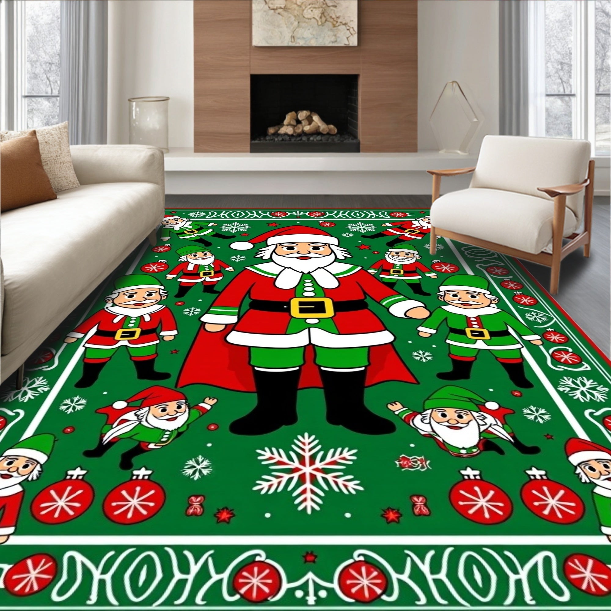 Festive Santa Claus Christmas Scene Rug