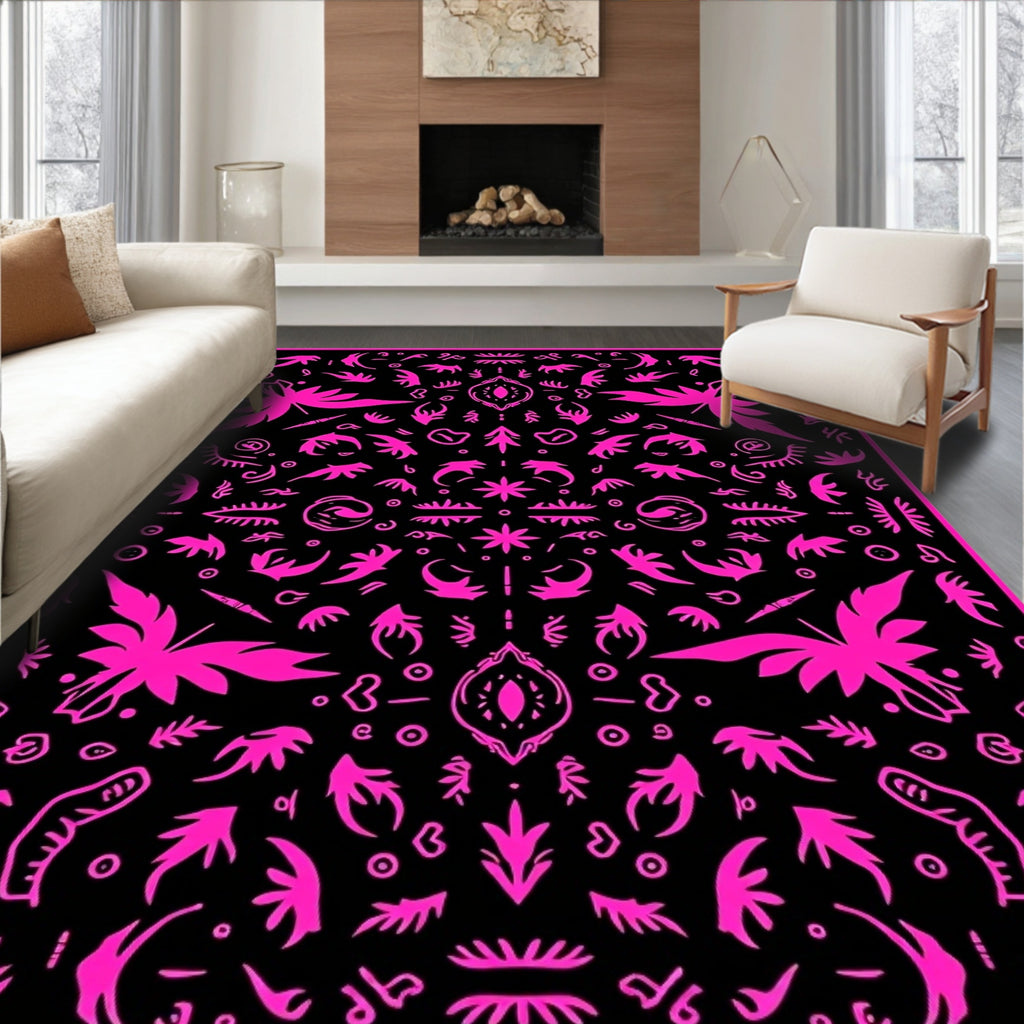 Vibrant Neon Pink Abstract Elements Rug