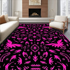 Vibrant Neon Pink Abstract Elements Rug