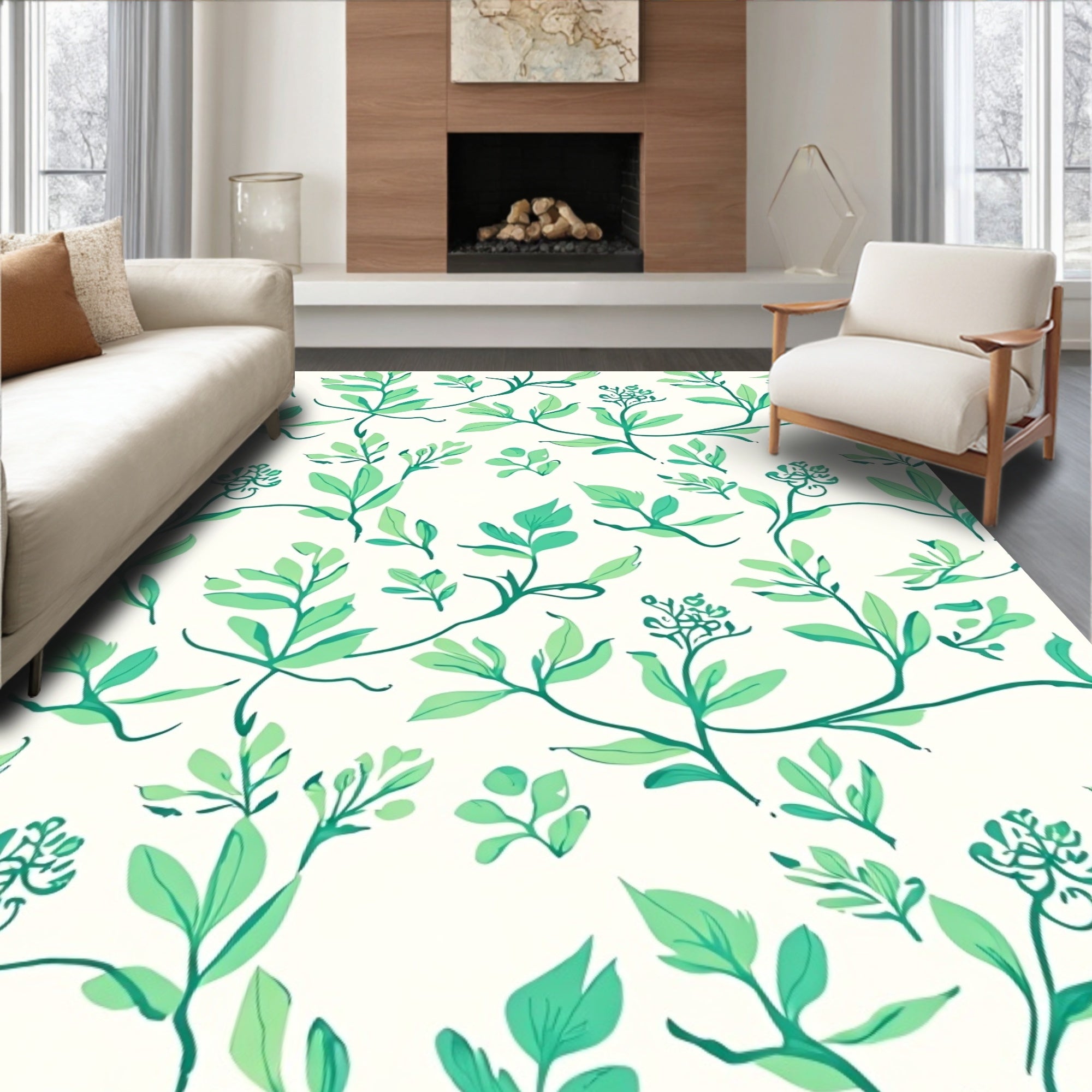 Vineyard Green Leafy Twig Rug