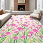Pink Flowers Yellow Butterflies Garden Rug