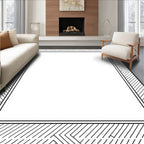 Geometric Black White Herringbone Border Rug