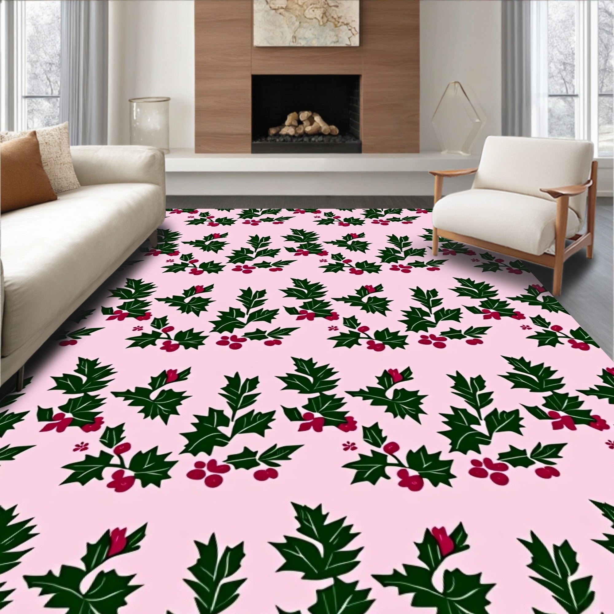 Festive Holly Berry Garland Rug