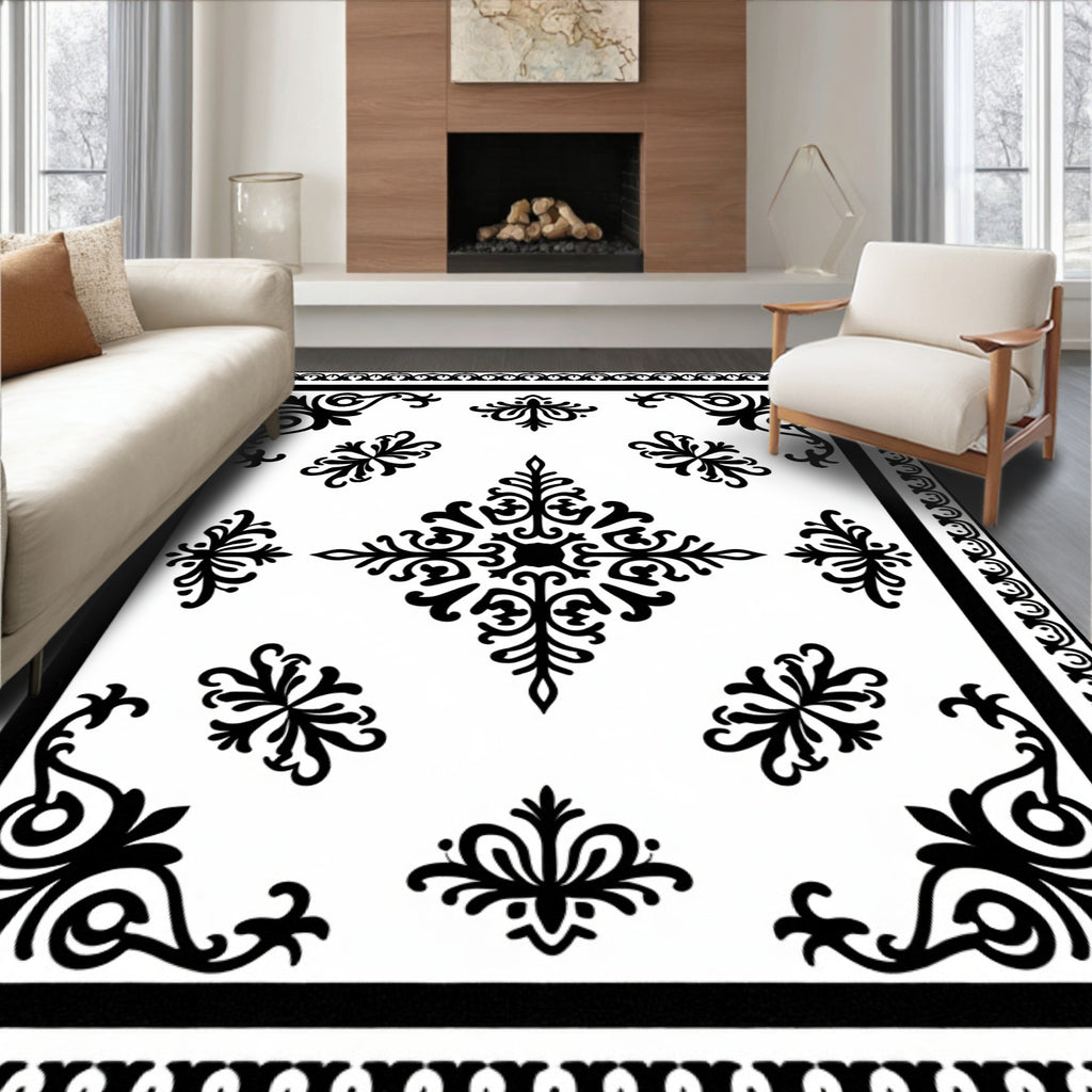 Black and White Classic Filigree Medallion Rug