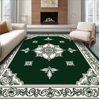 Forest Green Cream Floral Medallion Border Rug