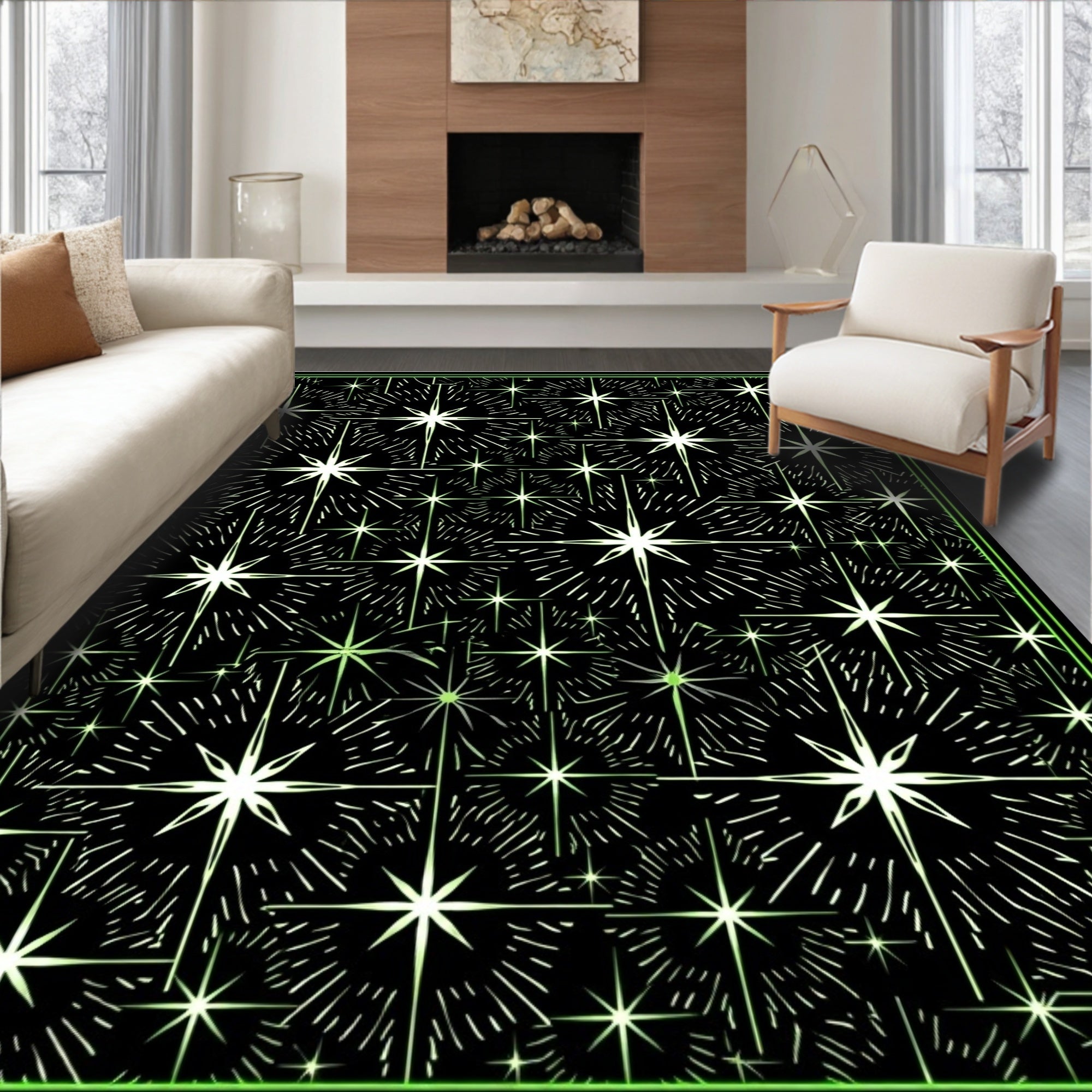 Radiant Starburst Black Green Rug