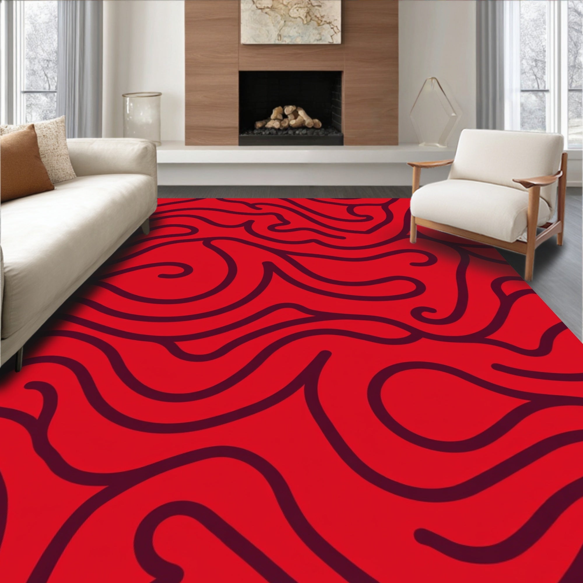 Crimson Swirls Organic Flow Rug