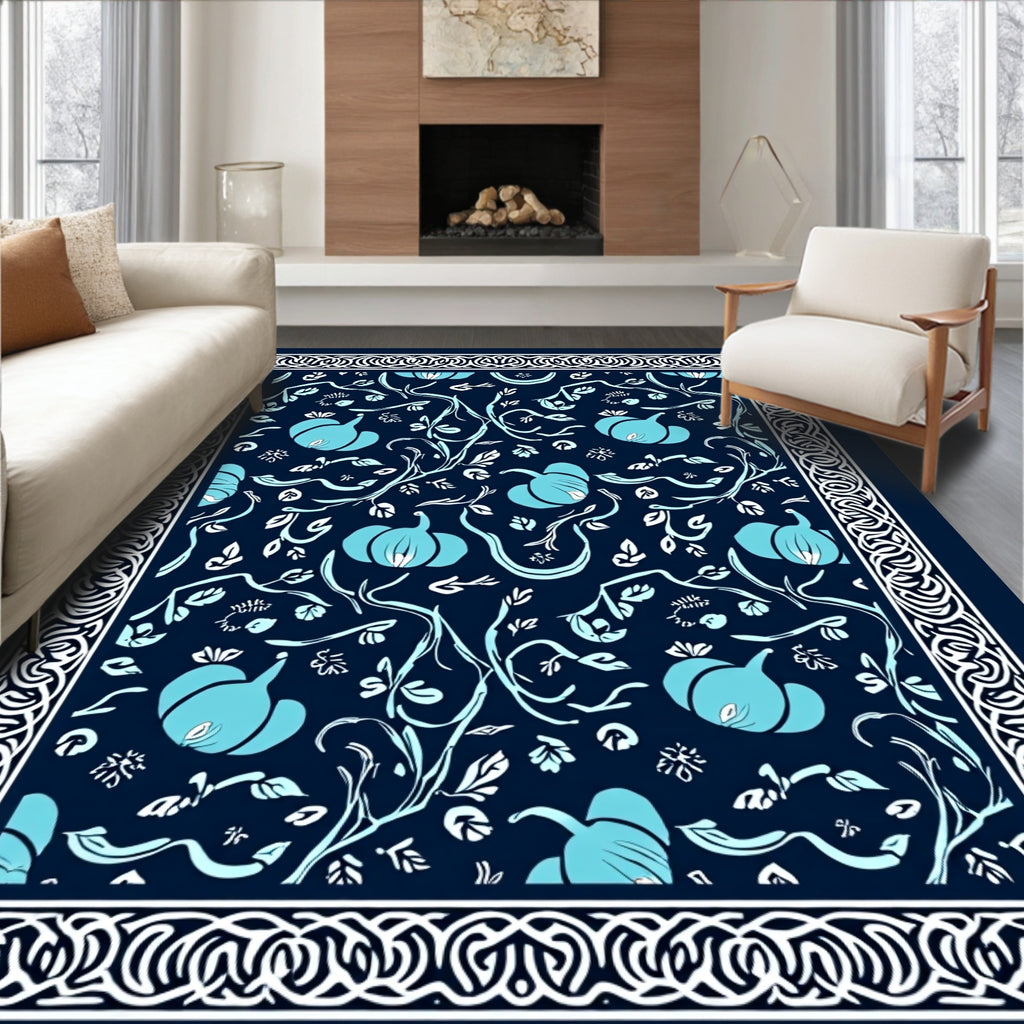 Sky Blue Pumpkin Vine Border Rug