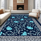 Sky Blue Pumpkin Vine Border Rug