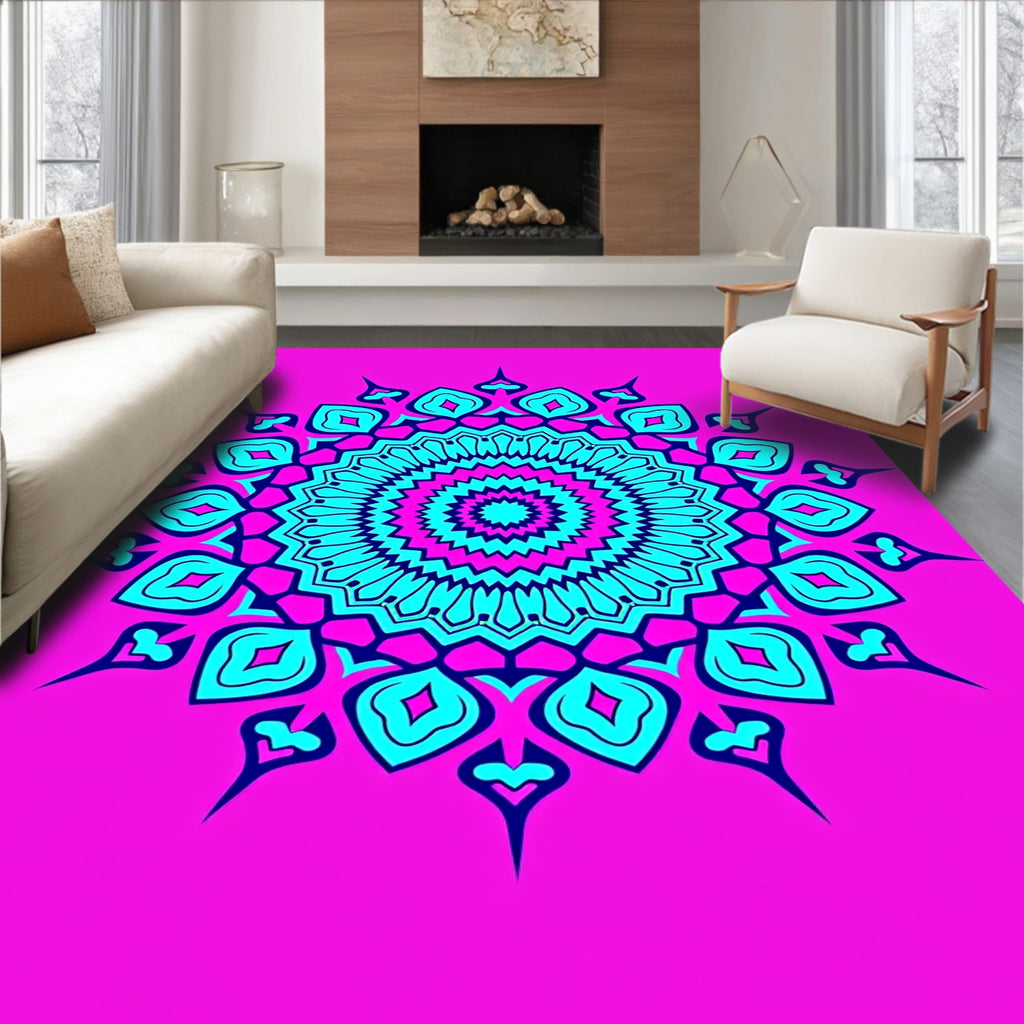 Vibrant Magenta Teal Mandala Rug