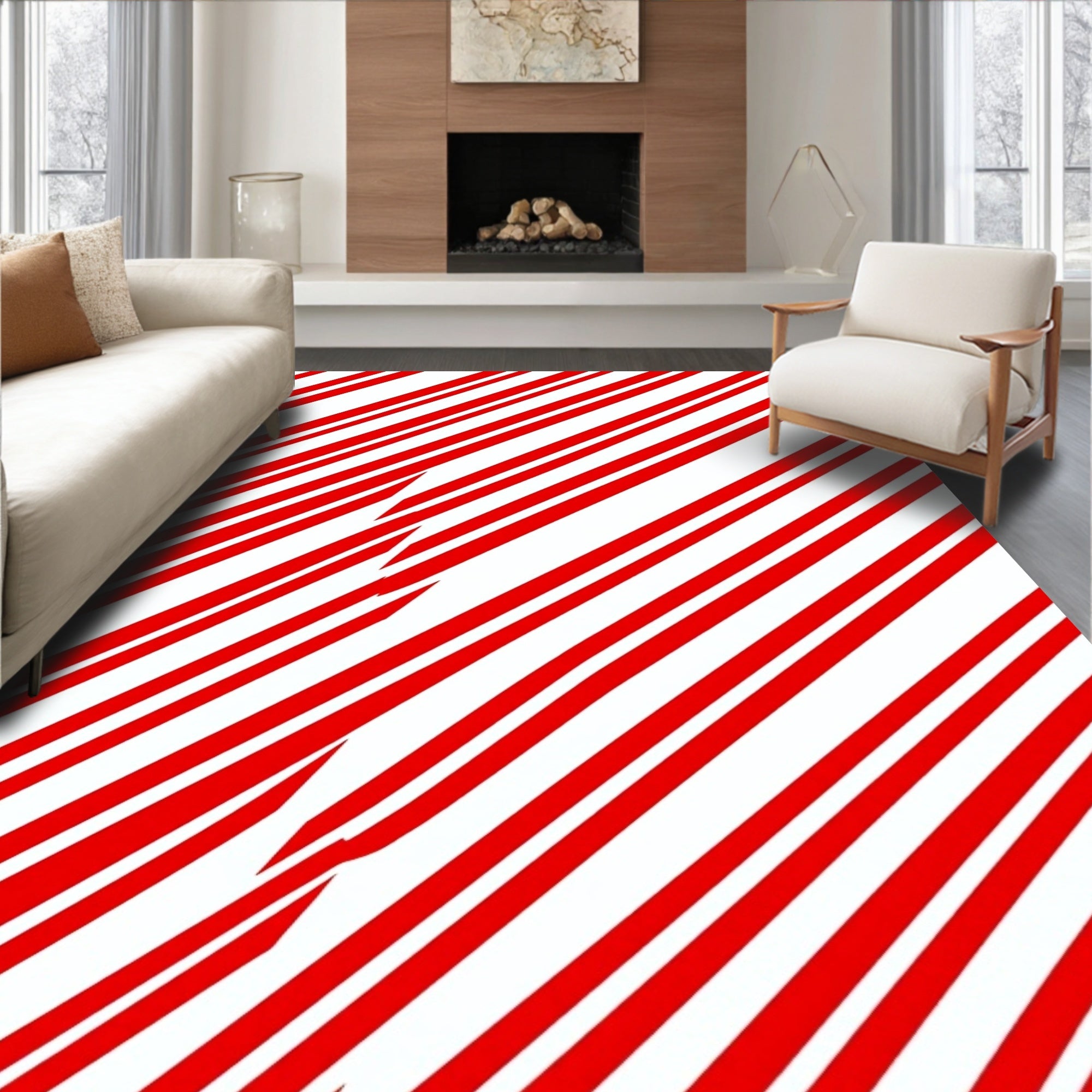Crimson Diagonal Stripe Rug