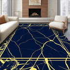 Navy Gold Crackle Contour Frame Rug