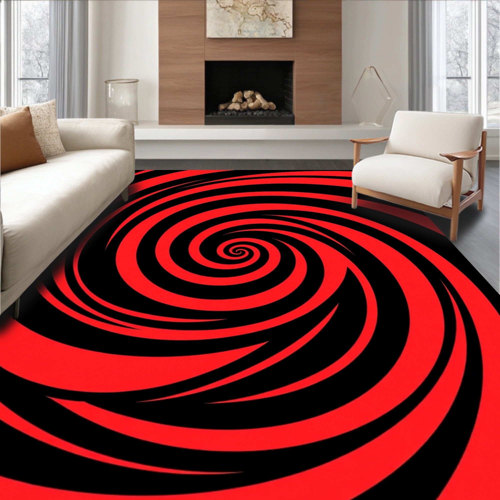 Vivid Red Swirl Spiral Rug