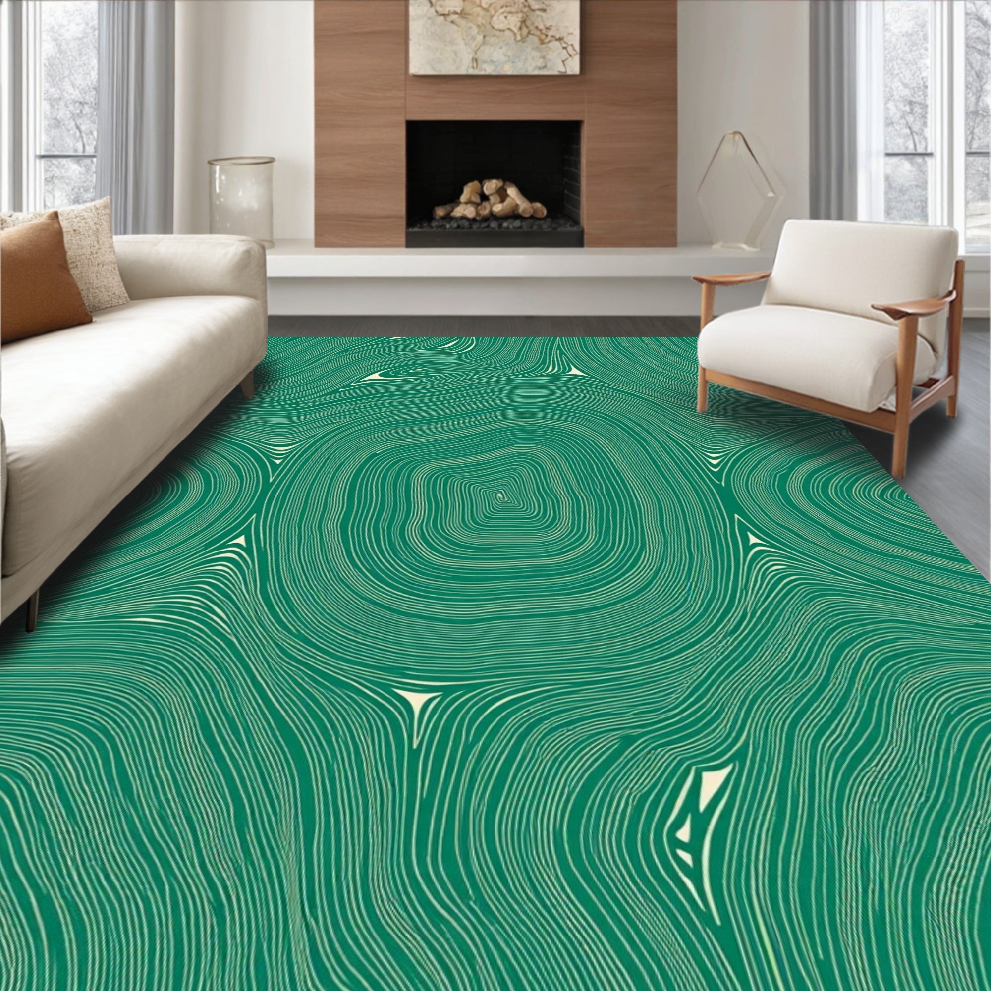 Jade Green Abstract Topographic Waves Rug