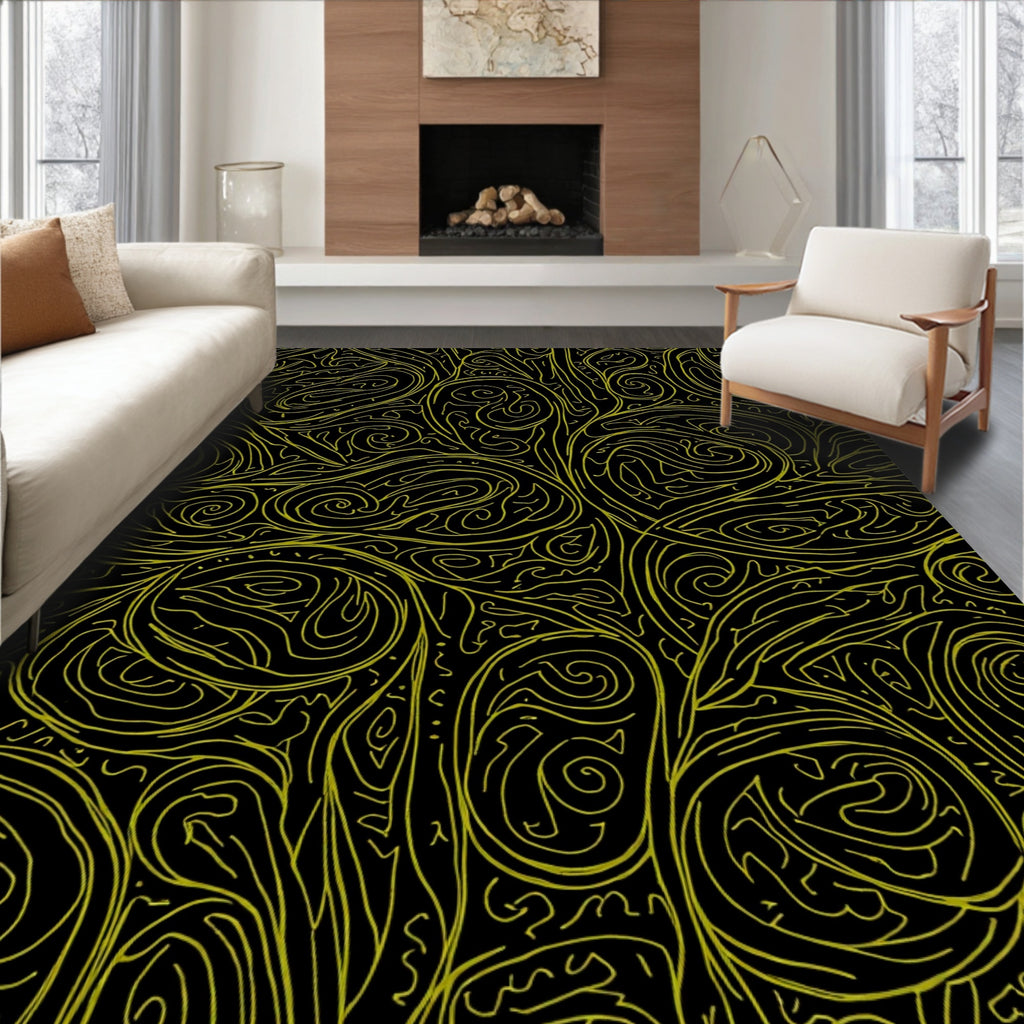 Gold Swirl Abstract Botanical Rug
