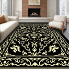Vintage Black and Gold Floral Scroll Rug