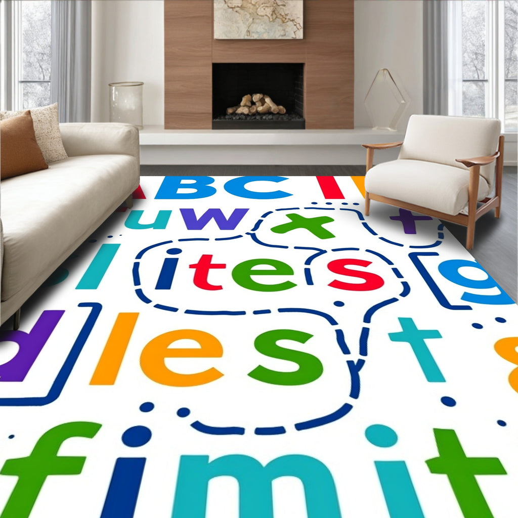 Vibrant Letter Collage Fun Rug