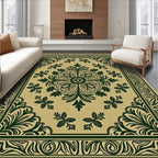Deep Green Floral Medallion Border Rug