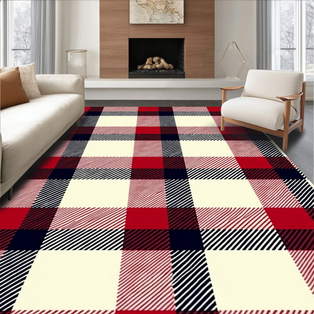 Classic Red Navy Cream Buffalo Checkered Rug