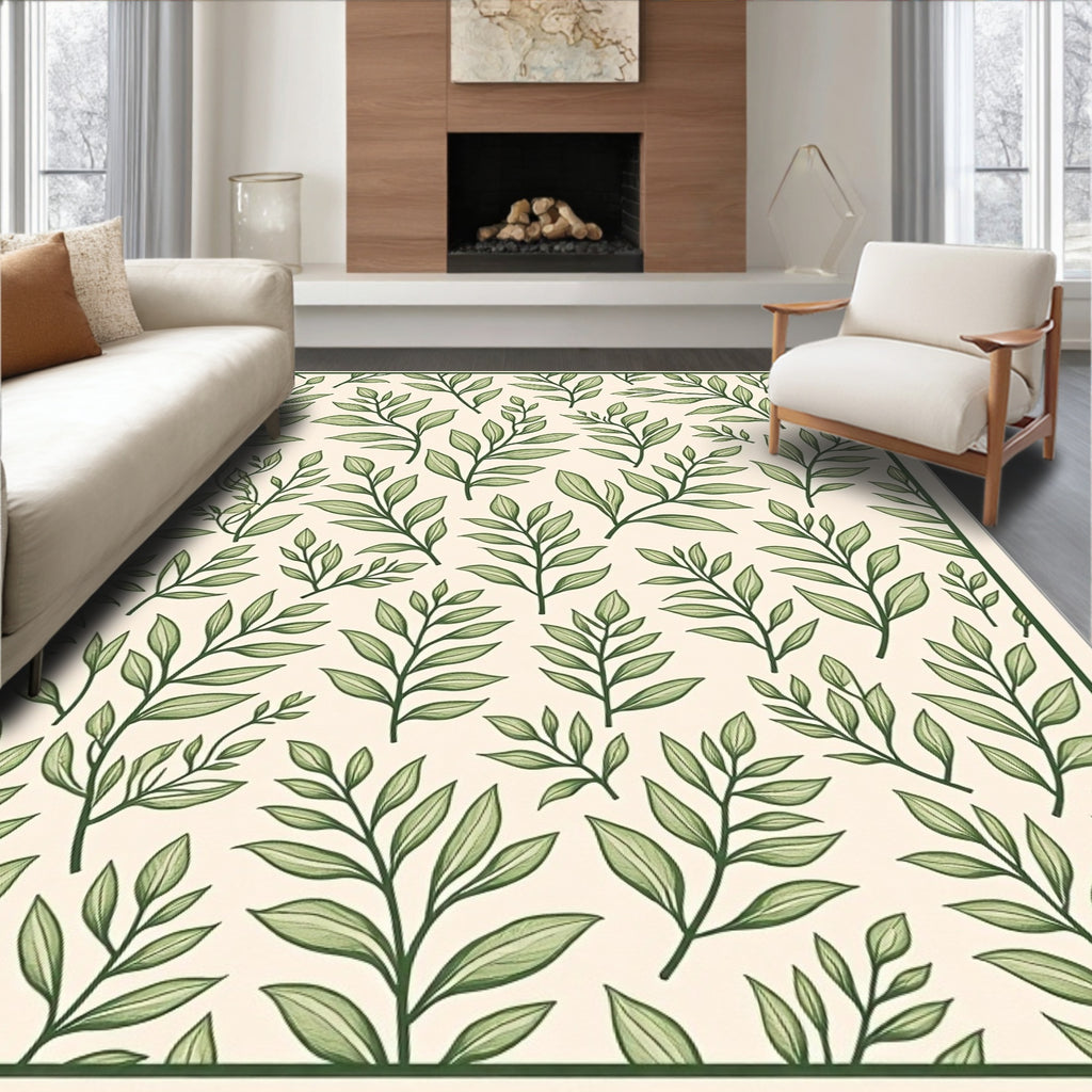 Delicate Green Leaf Botanical Arrangement Rug