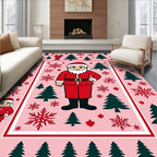 Festive Red Santa Claus Snowflakes Trees Rug
