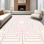 Pink and Beige Geometric Maze Rug