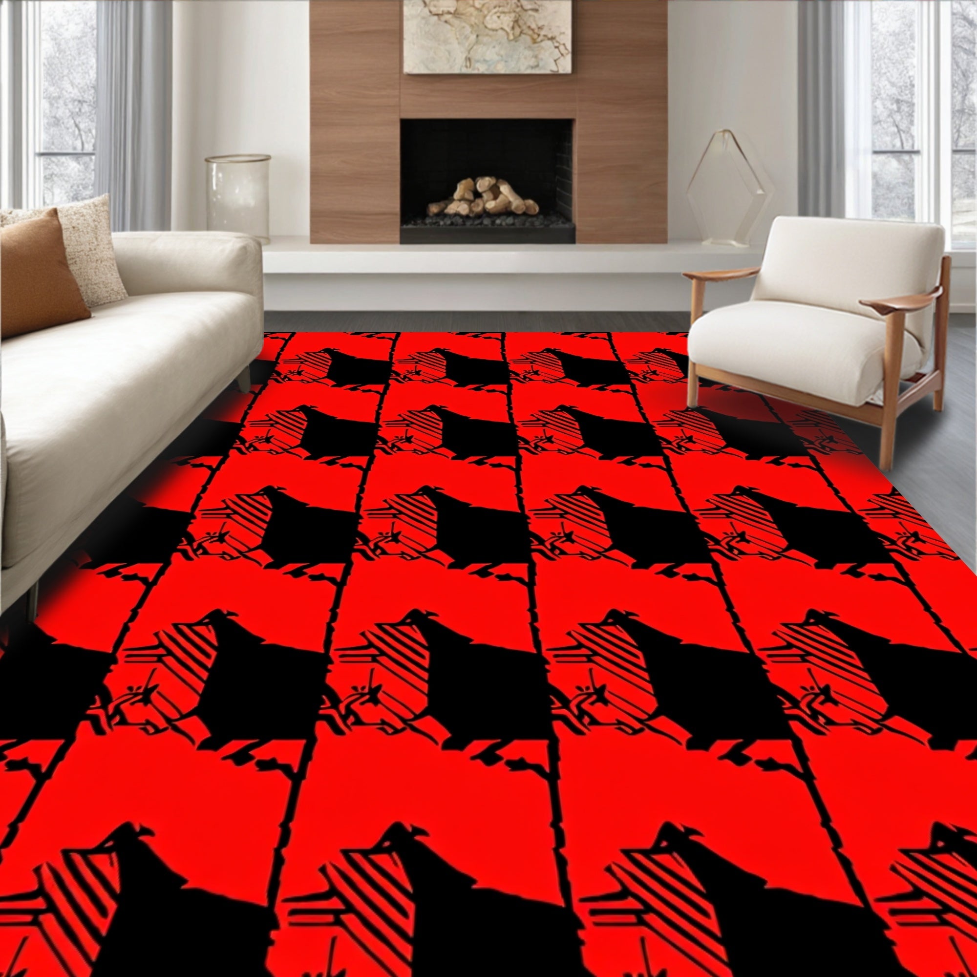 Bold Red Abstract Texture Stripe Rug