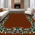 Deep Teal Floral Scroll Border Rug