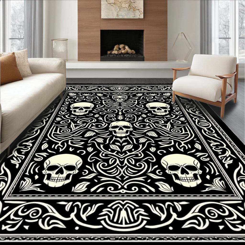 Gothic Skull Floral Scrollwork Rug